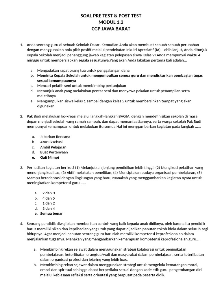 Soal Pre Test Modul 1.2 | PDF