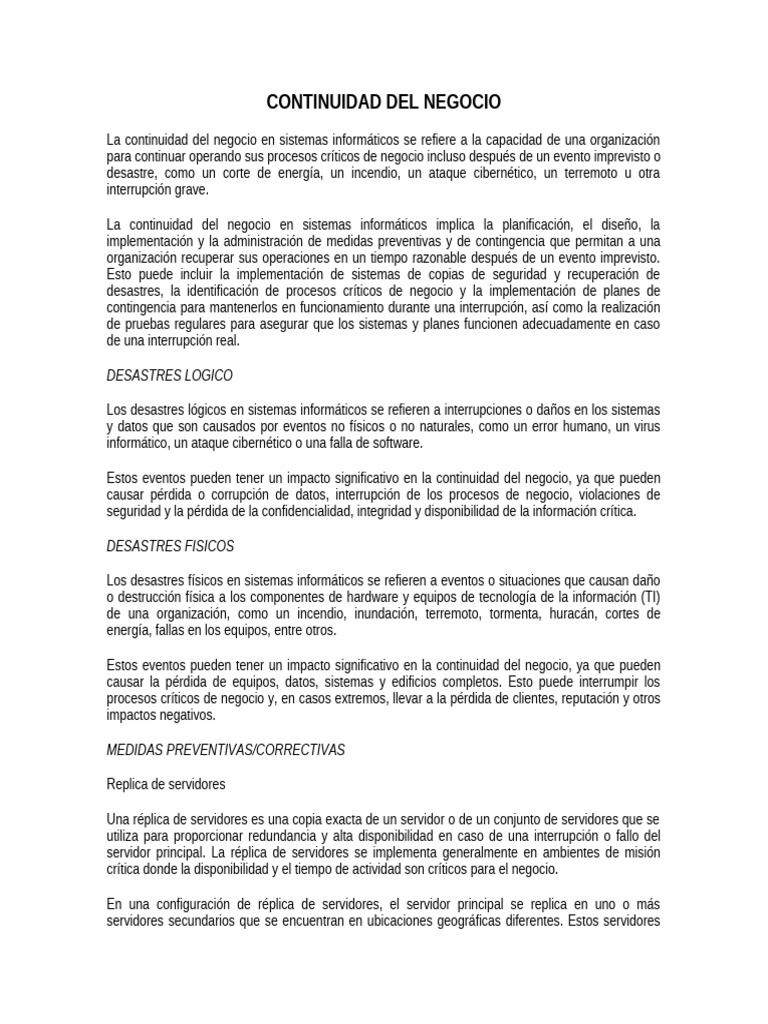 Continuidad Del Negocio | PDF