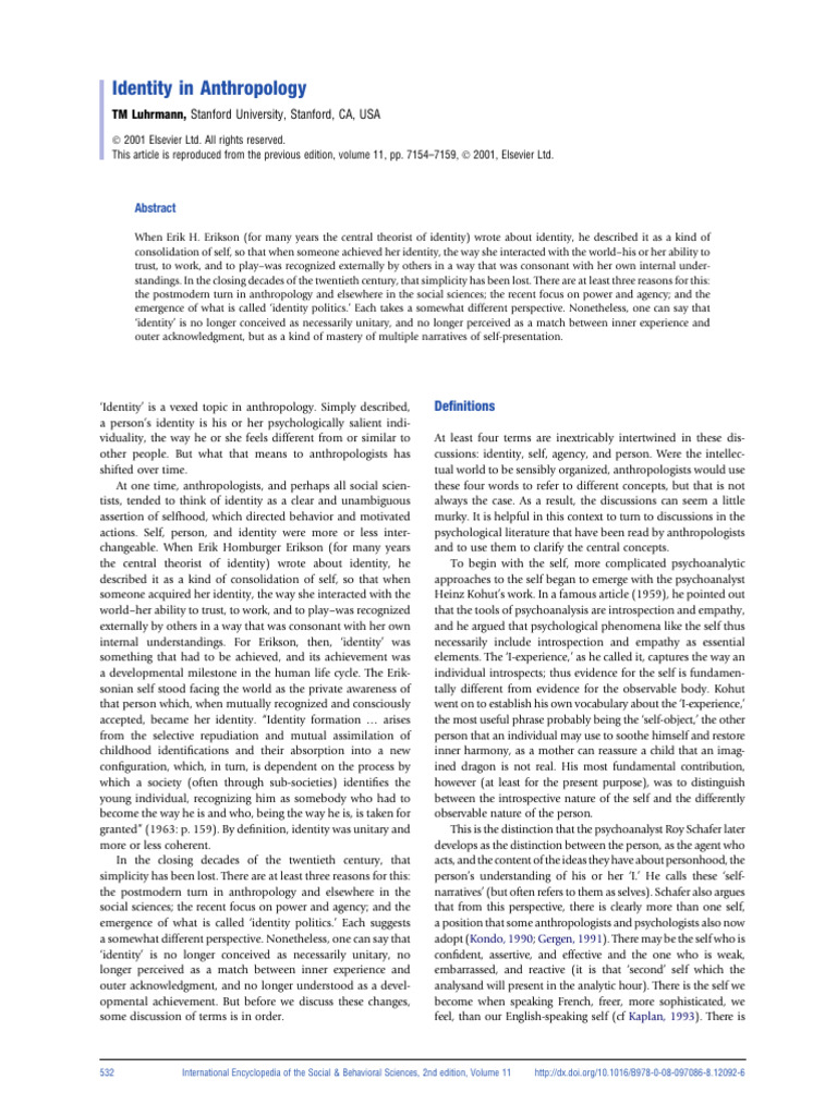 Luhemann - Identity in Anthropology | PDF