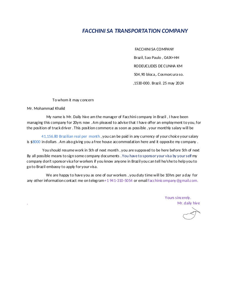 Employment Letter | PDF