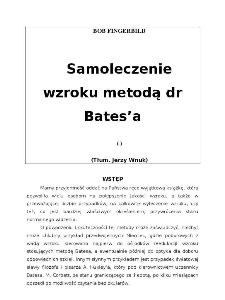 Samoleczenie Wzroku Metodą Dr Bates A