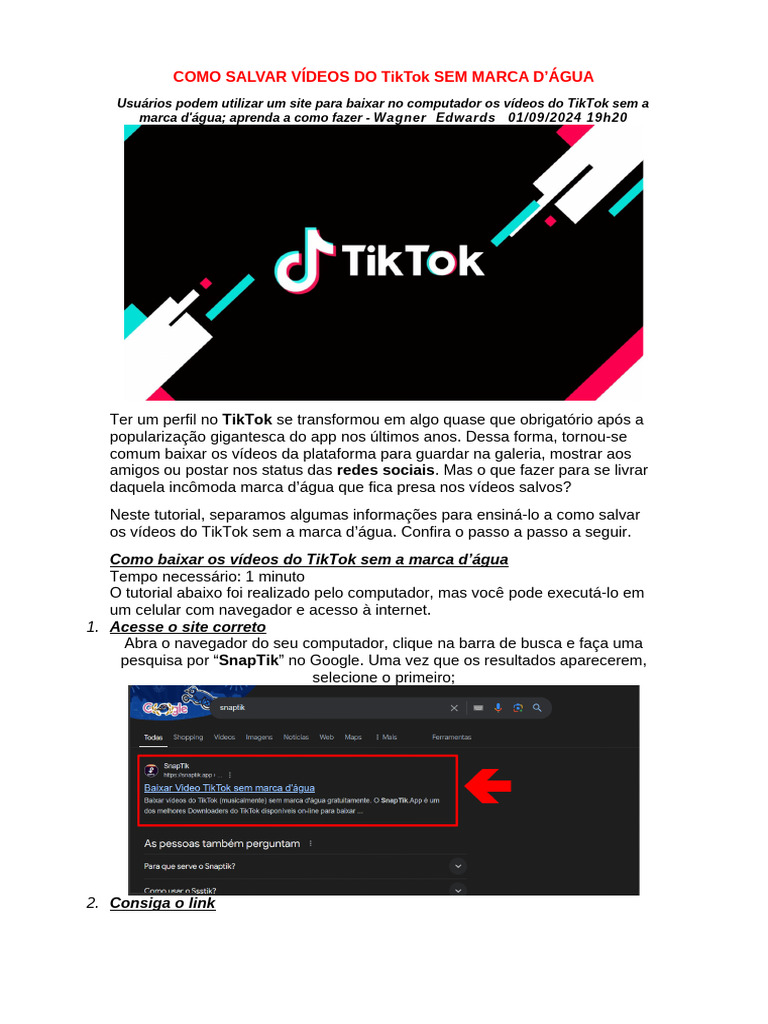 COMO SALVAR VÍDEOS DO TikTok SEM MARCA D'ÁGUA | PDF