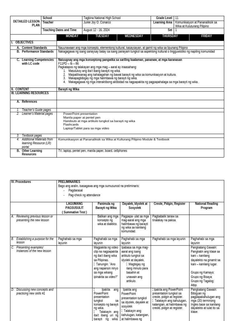 Lesson Plan on Language Variants | PDF | Behavior Modification | Teaching