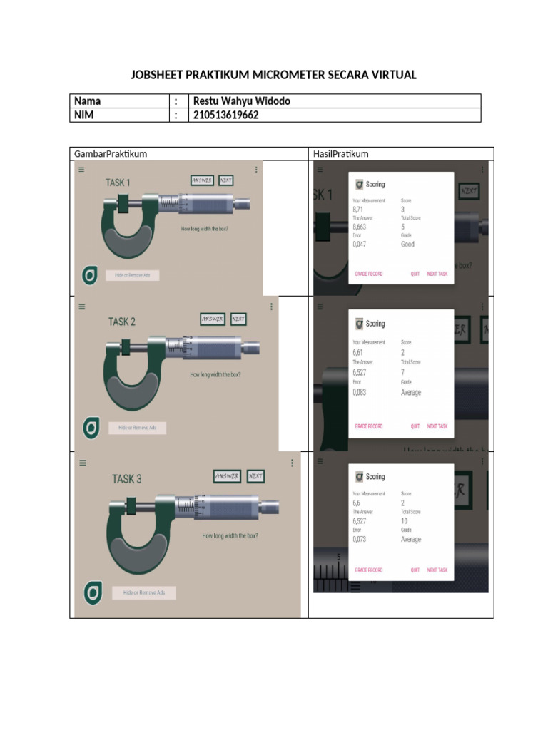 JOBSHEET PRAKTIKUM Micrometer sECARA VIRTUAL | PDF