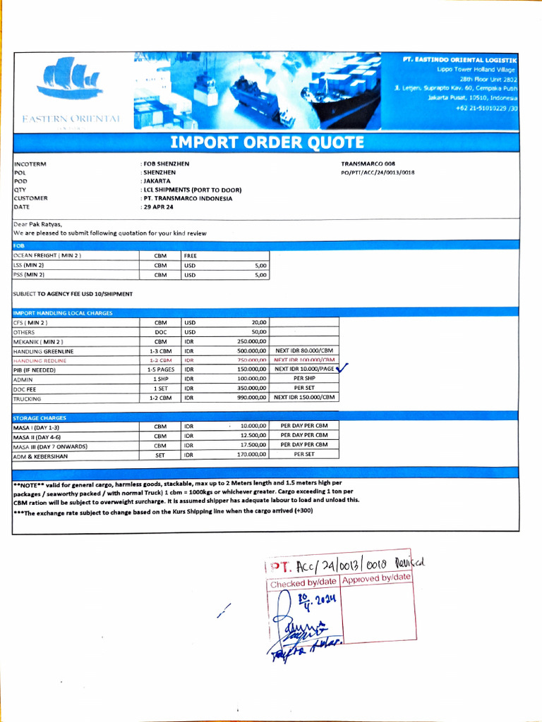 Import Order Quotation for Shipping Services | PDF | Consumer Goods ...