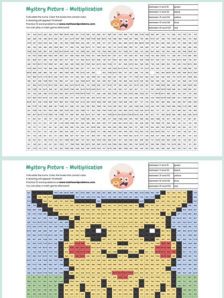 Math Worksheet - Multiplication Tables - Mystery Picture | PDF