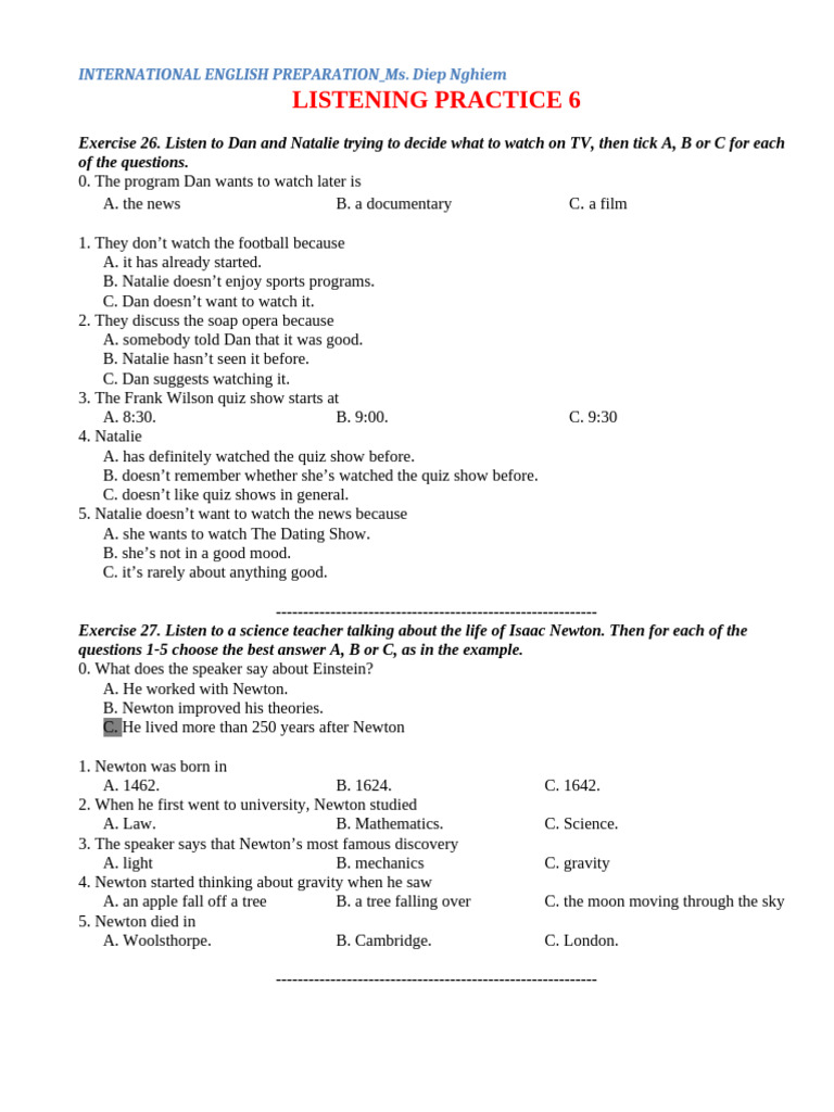 Listening Practice 6 | PDF