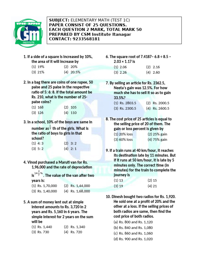 Apssb Weekly Test 1c | PDF