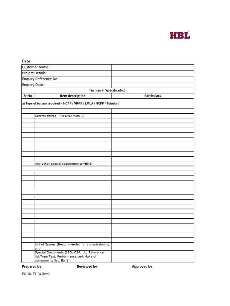 EG-SM-FT-04 Rev0 Tender Enquiry Review Check List - PE | PDF
