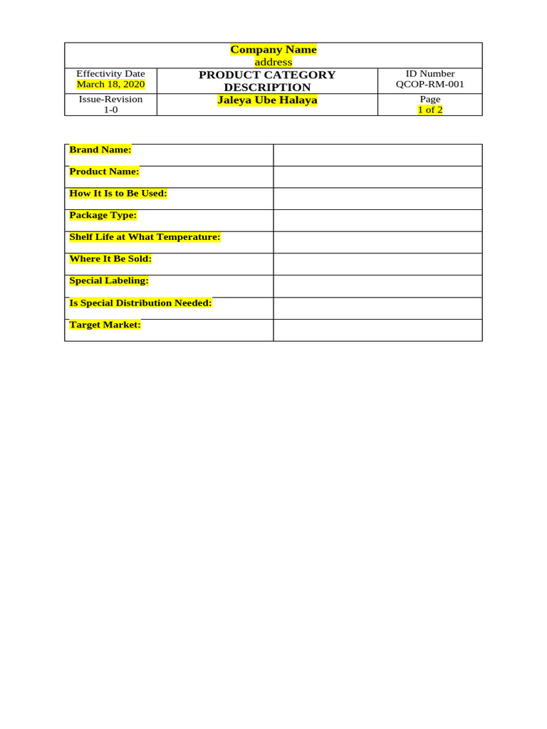 3product Category Description Template | PDF