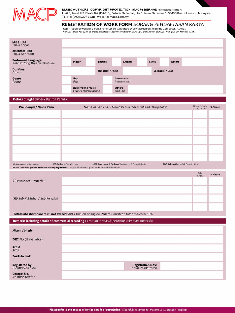 3 - Work Registration Form 20231109 | PDF