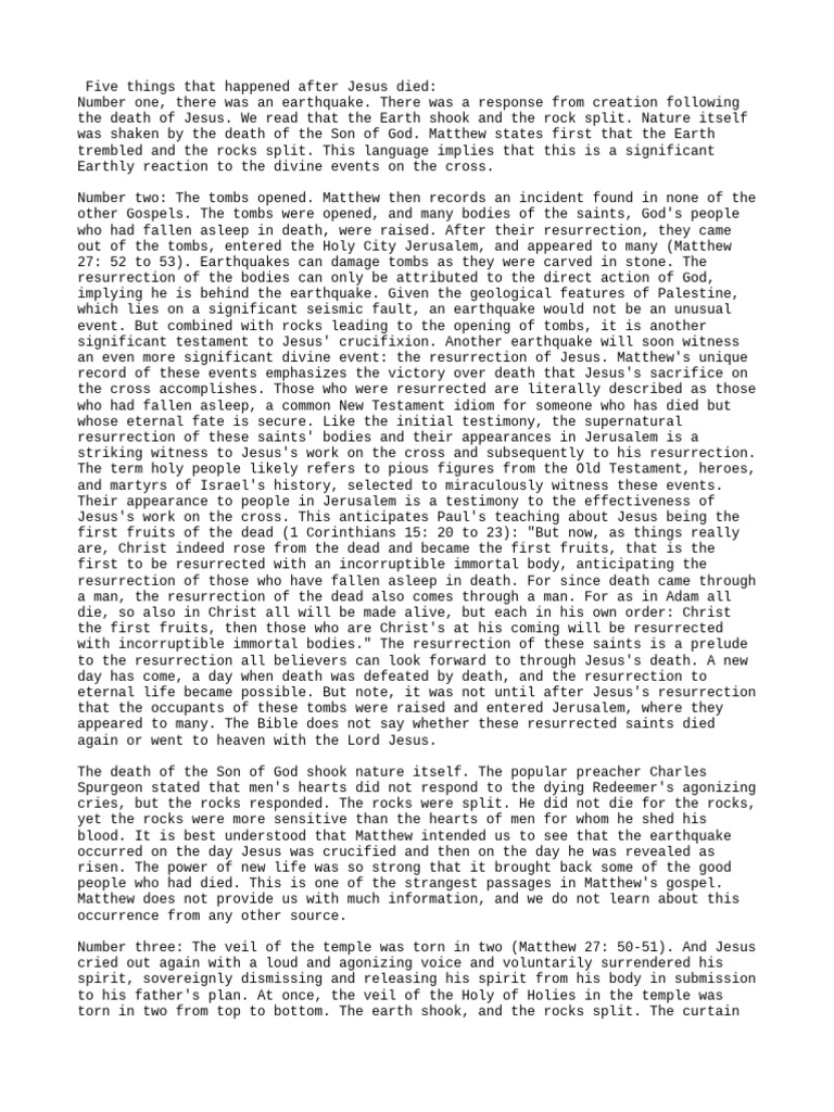 5 things that happened after jesus died pdf