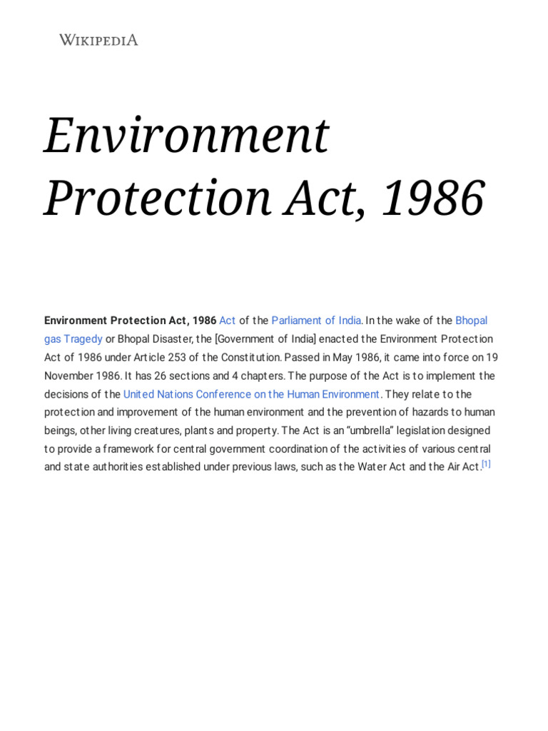Environment Protection Act, 1986 - Wikipedia | PDF