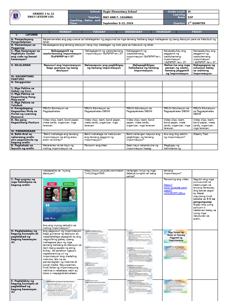 Q1-ESP-Wk7 Sept 9-13 | PDF | Behavior Modification | Learning