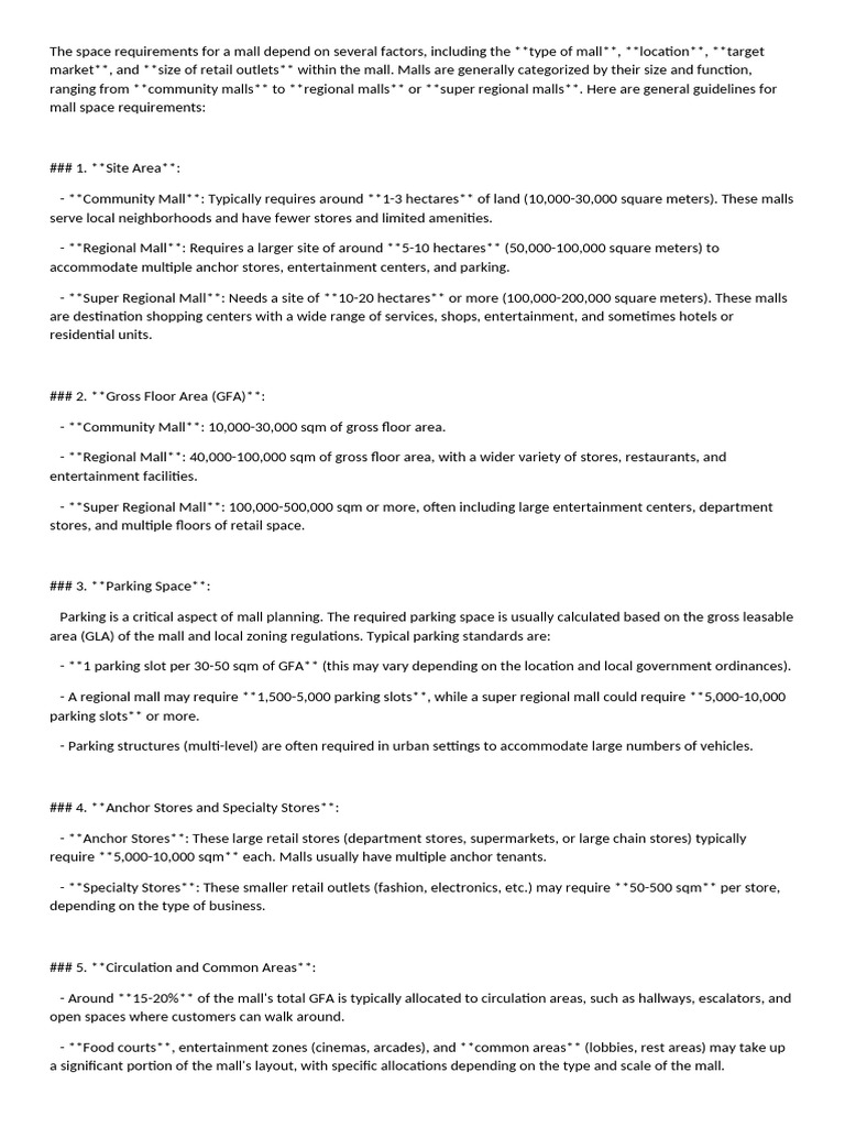 Mall Requirements | PDF