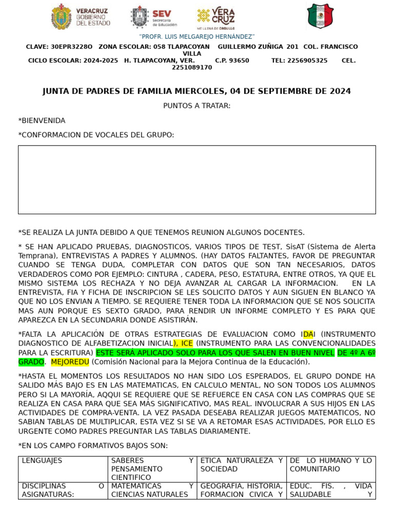 2º Junta Con Padres de Familia 6ºa 24-25 | PDF