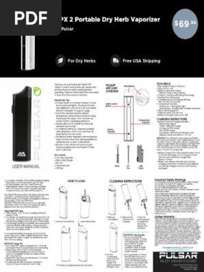 Pulsar Apx 2 Dry Herb Vape User Manual | PDF