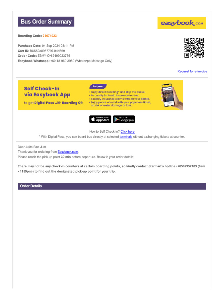 Starmart Bus Order Confirmation | PDF | Travel Visa