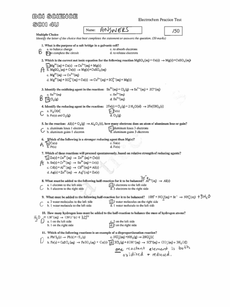 4u Electrochemistry Practice Quest Answers 2020 | PDF