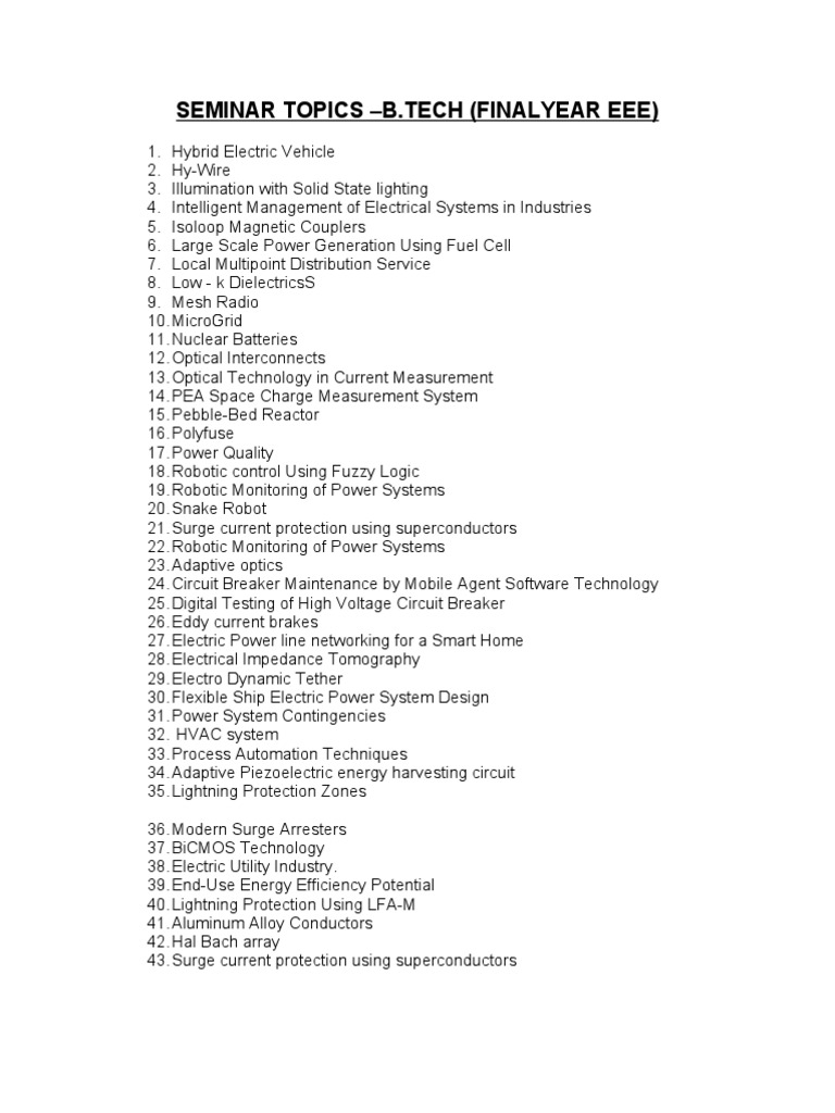 EEE Final Year Seminar Topics List | PDF | Technology & Engineering