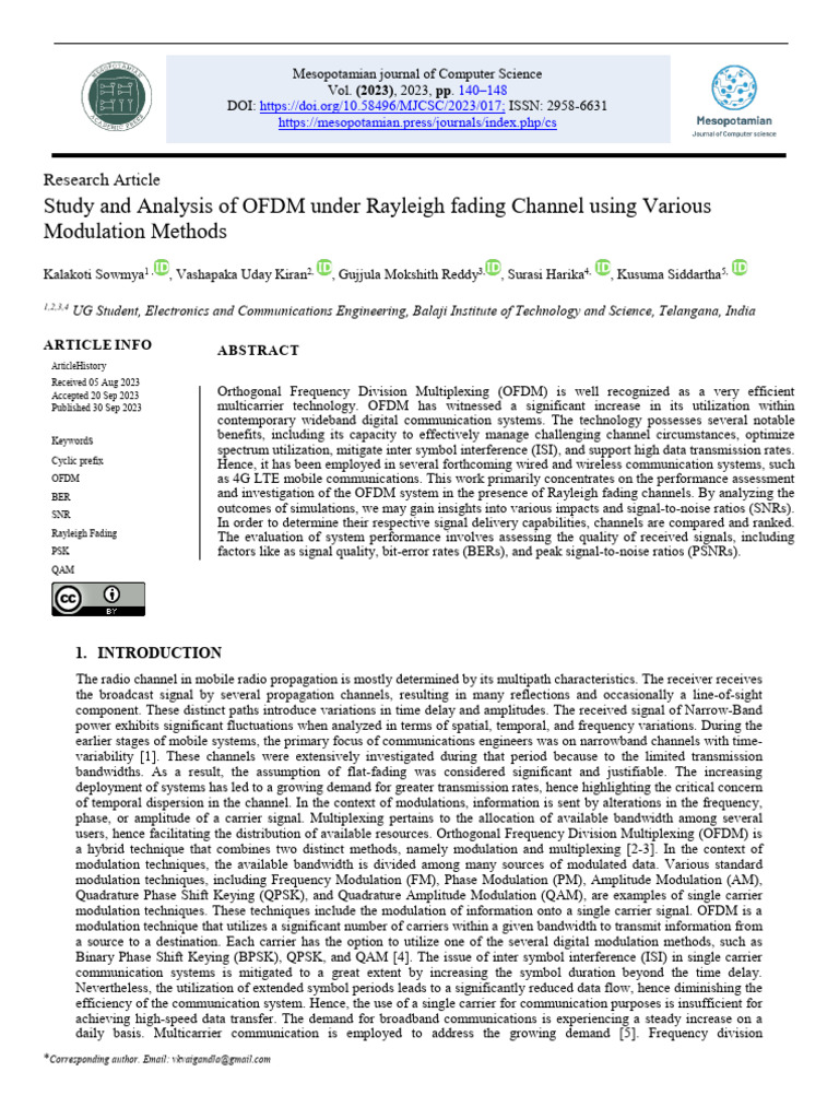 Study and Analysis of OFDM Under Rayleigh Fading C | PDF