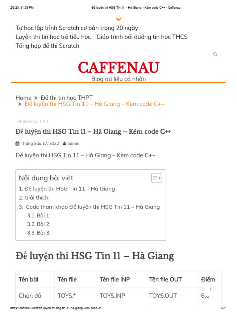 Đề luyện thi HSG Tin 11 – Hà Giang – Kèm code C++ - Caffenau | PDF