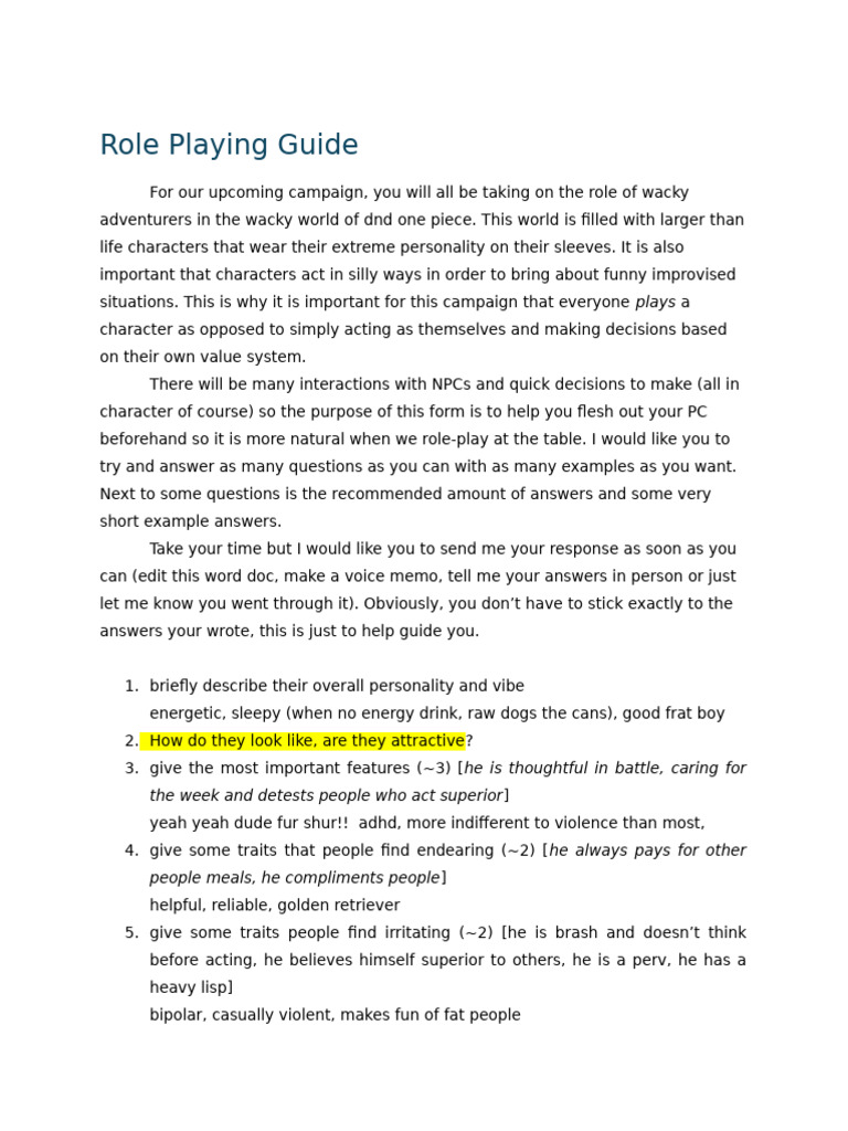 Role Playing Guide (Lucas) | PDF