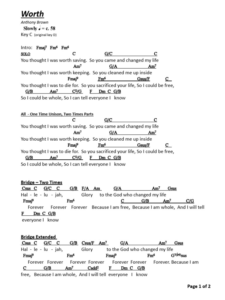 Worth - Chord Chart Key C | PDF