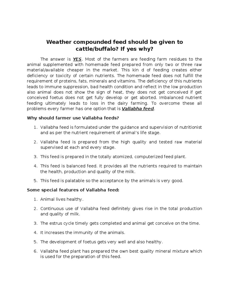 VallabhaCattle Feed in Format On & FEED RATES PDF Animal Feed