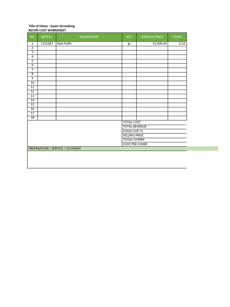 Contoh_Form Recipe Food | PDF