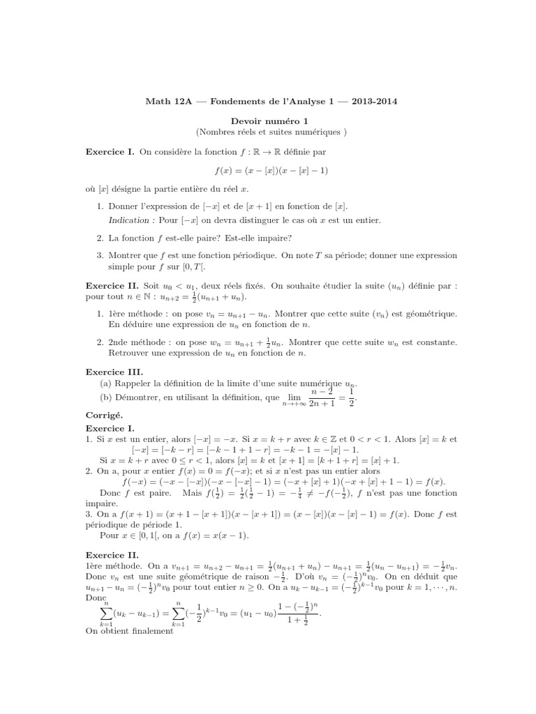 2013 Corrige Devoir1 | PDF