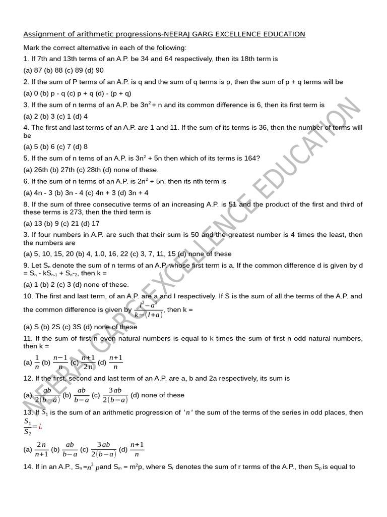 Assignment of Arithmetic Progressions-10!24!25 | PDF