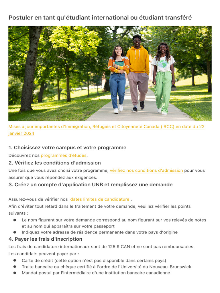 Postuler en Tant Qu'étudiant International Ou Étudiant Transféré | PDF
