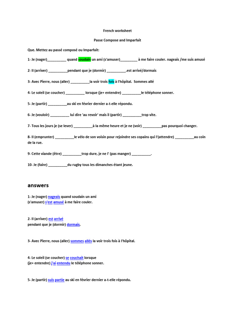 French Passe Com & Imparfait | PDF