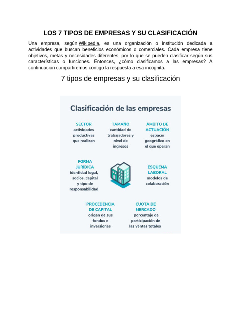Los 7 Tipos de Empresas y Su Clasificación | PDF | Business | Economias