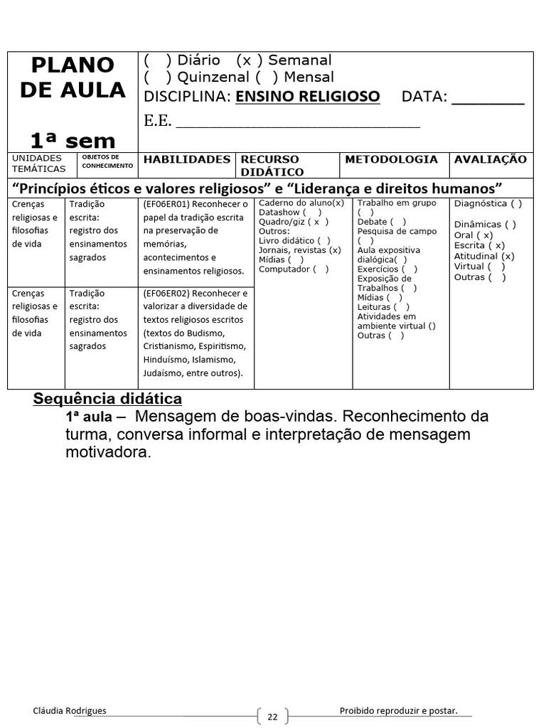 Ilide - Info Plano de Ensino de Ensino Religioso para o 6o Ano Do ...