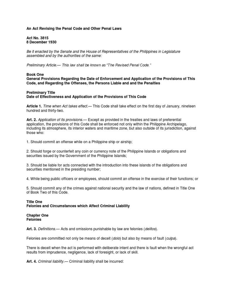 The Revised Penal Code of The Philippines | PDF | Felony | Fine (Penalty)