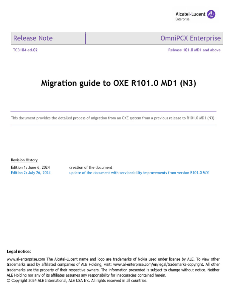 TC3104en-Ed02 Migration Guide To OXE R101.0 | PDF