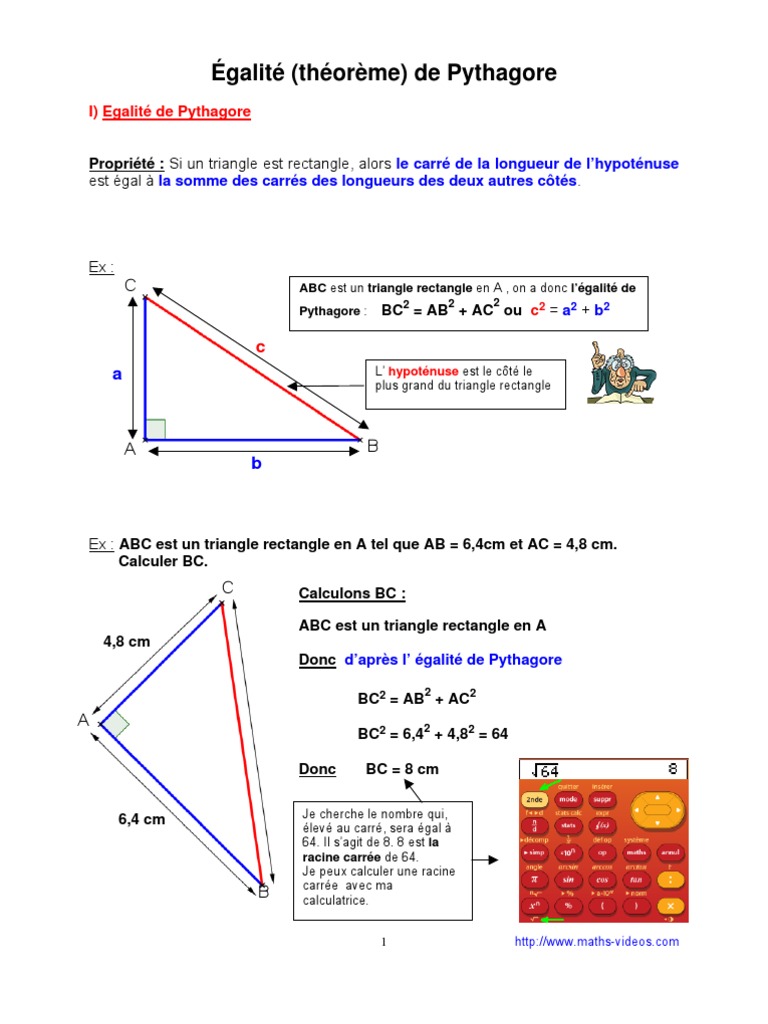 Fiche De Revision Theoreme De Pythagore