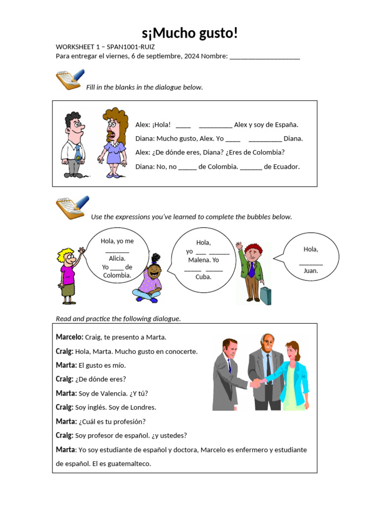 SPAN1001 Worksheet 1 mucho gusto September PDF