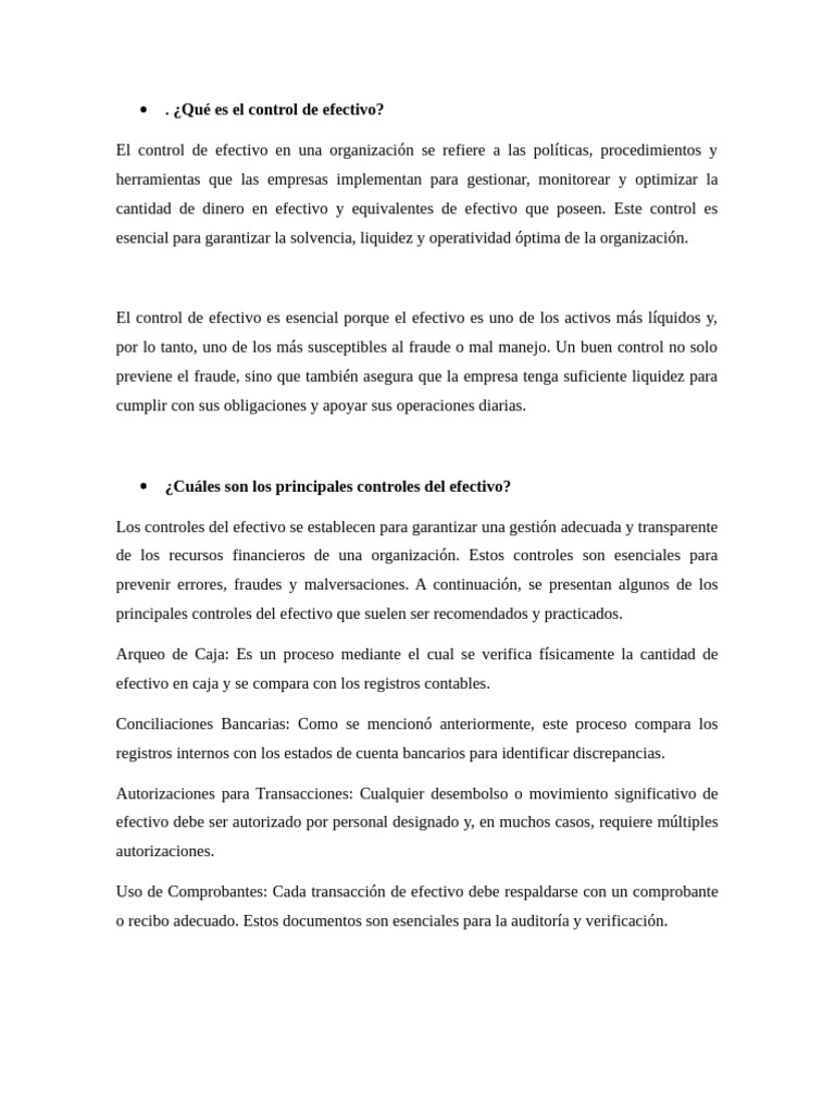 Control Interno de Efectivo en Caja y Bancos | PDF
