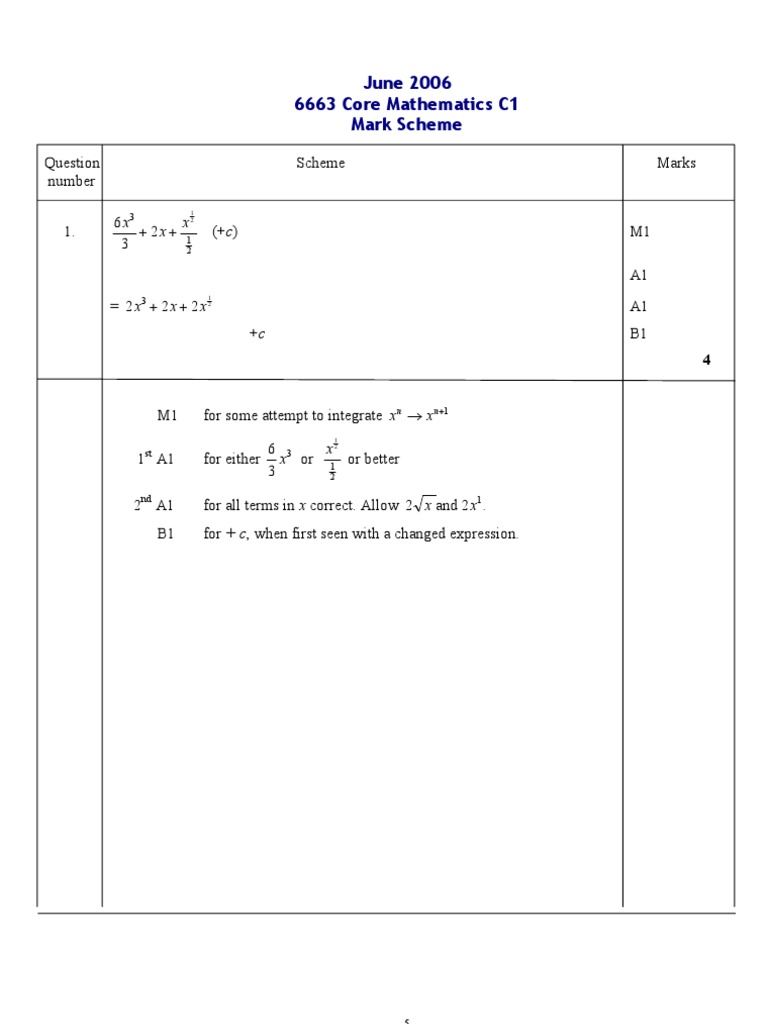 Core Mathematics C1 Mark Scheme 2006 | PDF | Geometry | Mathematical ...