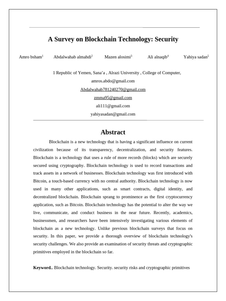 A Survey on Blockchain Technology Securityبعد التعديل | PDF