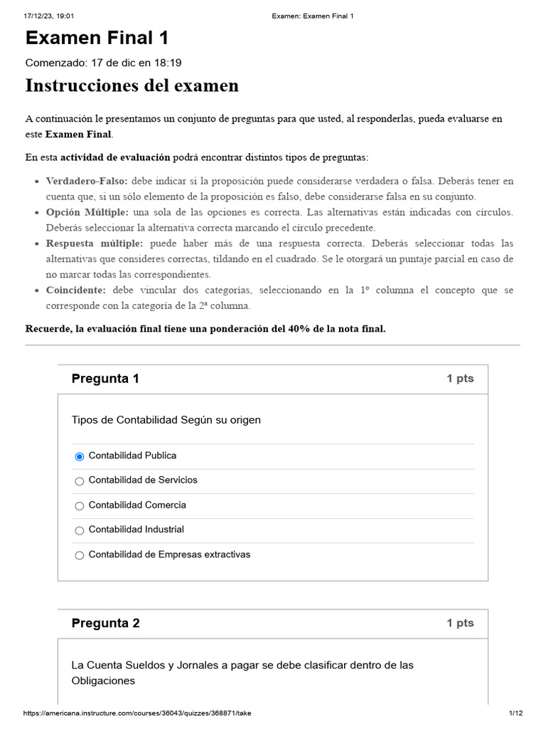 26 de 30 Examen - Examen Final 1 | PDF