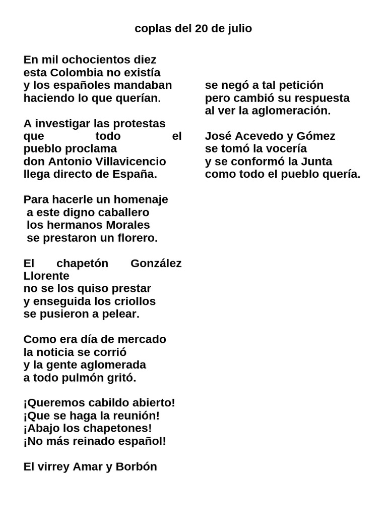 coplas 20 de julio | PDF