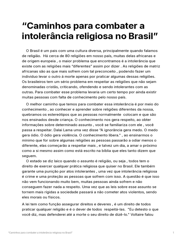Combate à Intolerância Religiosa no Brasil | PDF | Brasil | Ciências ...