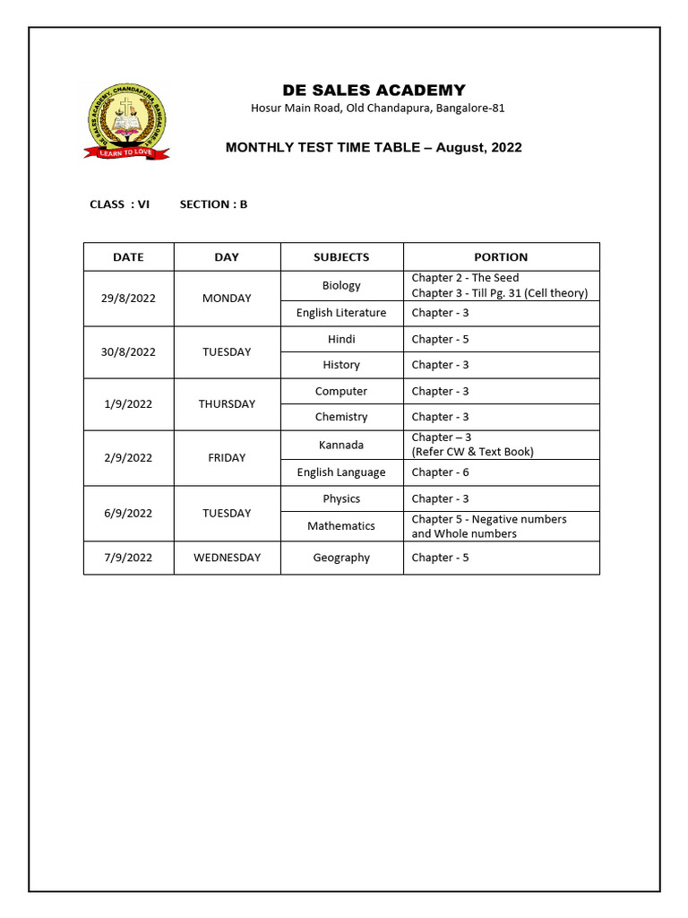 August monthly test vi b pdf