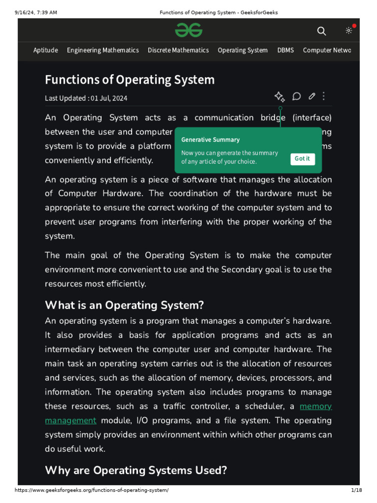 Brief Information OS System Function and Utility | PDF | Operating ...