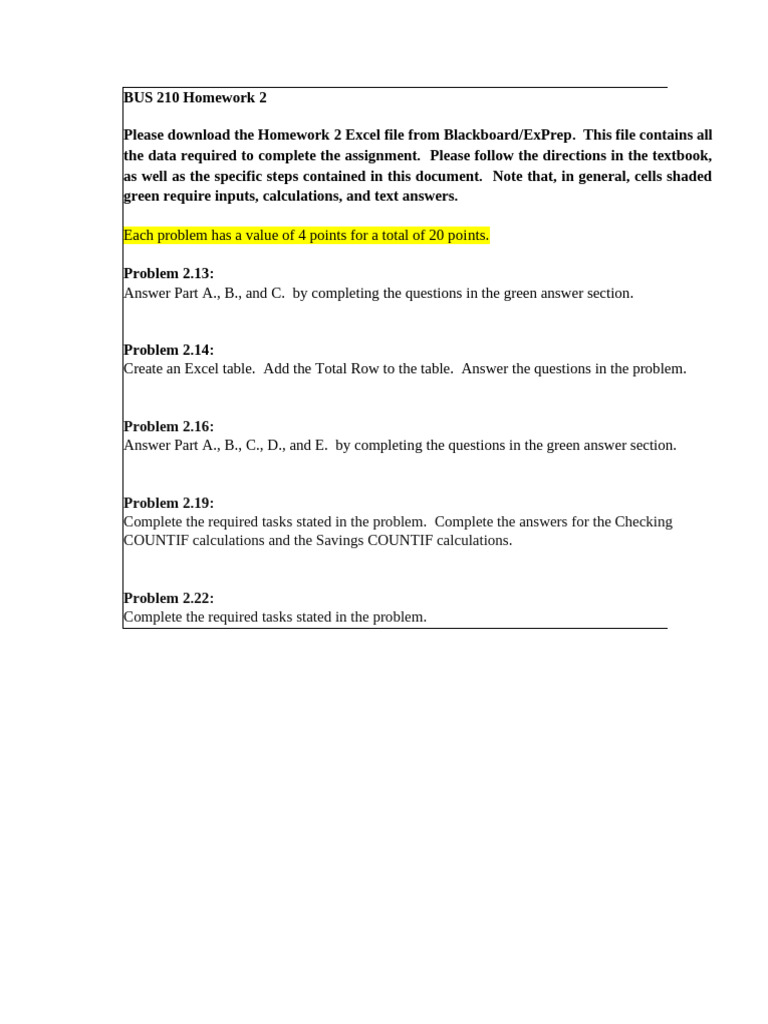 Homework 2 BUS 210 (Empty) | PDF
