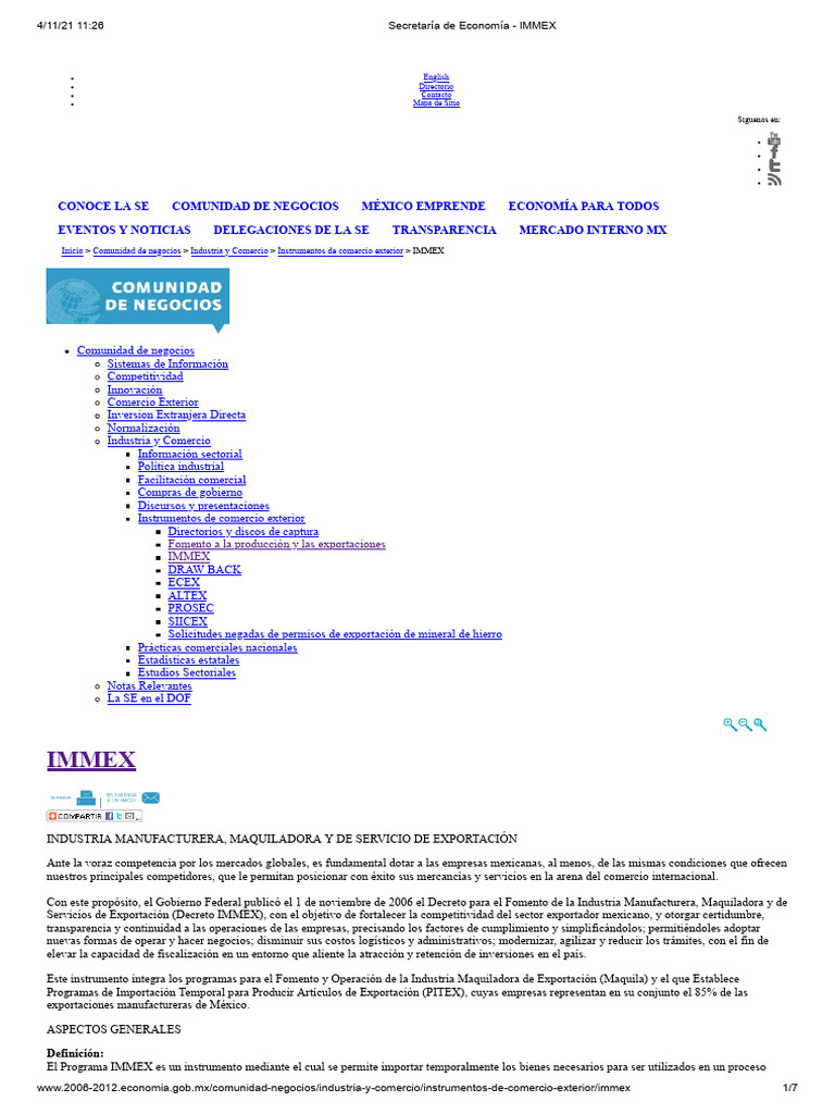 Secretaría de Economía - IMMEX | PDF